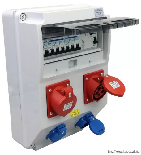 TRACON TDB15-12MV Csatlakozó doboz védelemmel, vezetékezett, készre szerelt Prot.:RCCB,MCB,Out:2×SCHUKO+2×16A(3P+N+E)