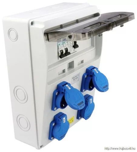 TRACON TDB16-6MV Csatlakozó doboz védelemmel, vezetékezett, készre szerelt Prot.:RCCB,MCB,Out:4×SCHUKO