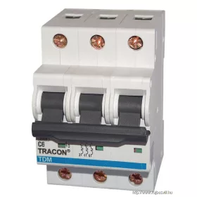   TRACON TDM-3C-6 Kismegszakító, 3 pólus, C karakterisztika 6A, 10kA