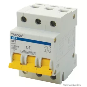   TRACON TDS-3B-25 Kismegszakító, színes karral, 3 pólus, B karakterisztika 25A, 6kA