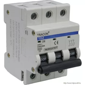   TRACON TDZ-3D-1 Kismegszakító, 3 pólus, D karakterisztika 1A, 6kA