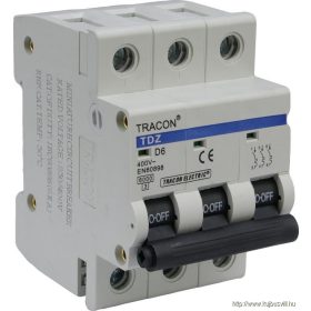   TRACON TDZ-3D-2 Kismegszakító, 3 pólus, D karakterisztika 2A, 6kA