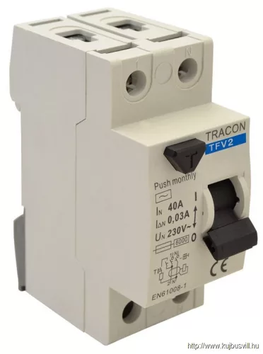 TRACON TFV2-40300 Áram-védőkapcsoló, 2 pólusú 40A, 300mA, 6kA, AC