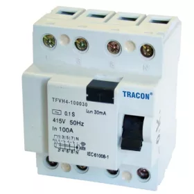   TRACON TFVH4-100100 Áram-védőkapcsoló, nagyáramú, 4 pólusú 100A, 100mA, 6kA, AC