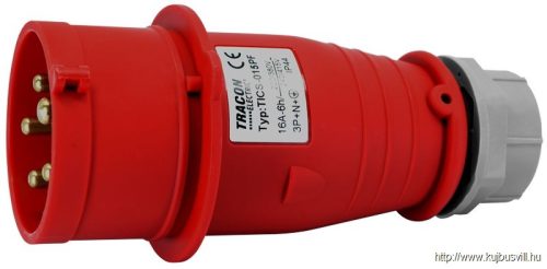 TICS-015PF Fázisfordítós ipari csatlakozó dugó külső tömszelencével 16A, 400V, 3P+N+E, 6h, IP44