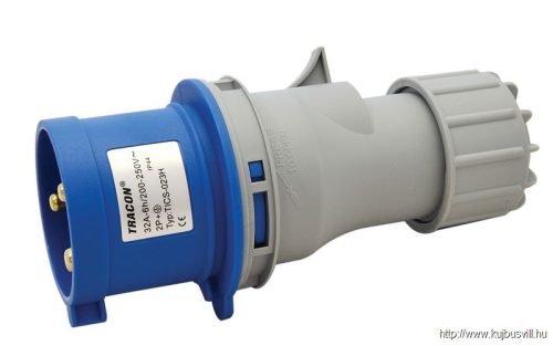 TICS-023H Ipari csatlakozó dugó, külső tömítőszelencével 32A, 230V, 2P+E, 6h, IP44