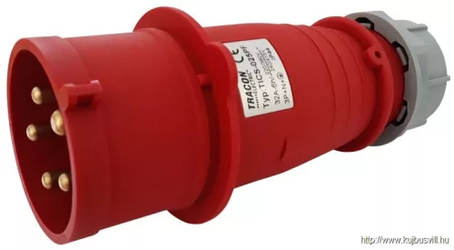 TRACON TICS-025PF Fázisfordítós ipari csatlakozó dugó külső tömszelencével 32A, 400V, 3P+N+E, 6h, IP44