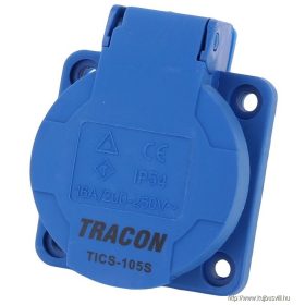   TRACON TICS-105S Beépíthető csatlakozóaljzat, oldalsó védőérintkezővel, kerek 16A, 250V, 2P+E, IP54 (SCHUKO)