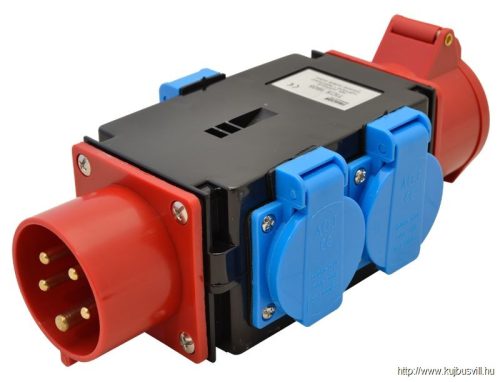 TRACON TICS-1605 Multifunkcionális elosztó-csatlakozóaljzat 16A, IN/OUT 3P+N+E 6h, OUT 3x2P+E (Schuko), IP44