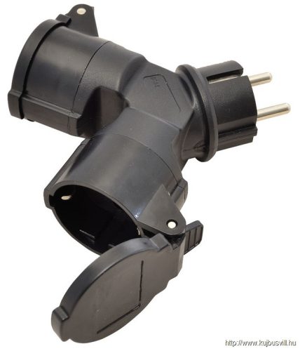 TRACON TICS-212GD Többférőhelyes átalakító csatlakozó, fekete 250 VAC, 16 A, 2xSCHUKO, max. 3680 W, IP44