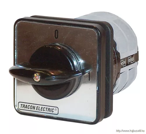 TRACON TK-209/3T65 Tokozott kézikapcsoló, BE-KI 400V, 50Hz, 20A, 3P, 5,5kW, 48×48mm, 90°, IP65