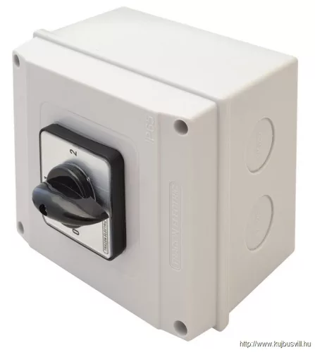 TRACON TKB-259/3T65 Tokozott választókapcsoló, 0-1-2 400V, 50Hz, 25A, 2×3P, 7,5kW, 48×48mm, 90°, IP65