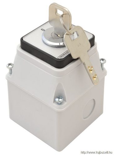 TKFK-20T Tokozott főkapcsoló, kulcsos, BE-KI (Kulcs 0-áll. kivehető) 400V, 50Hz, 20A, 4P, 5,5kW, 48×48mm, IP44