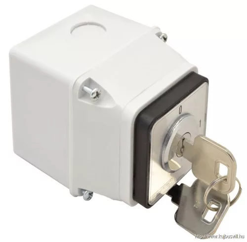 TRACON TKFK-20T Tokozott főkapcsoló, kulcsos, BE-KI (Kulcs 0-áll. kivehető) 400V, 50Hz, 20A, 4P, 5,5kW, 48×48mm, IP44