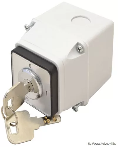 TRACON TKFK-20T Tokozott főkapcsoló, kulcsos, BE-KI (Kulcs 0-áll. kivehető) 400V, 50Hz, 20A, 4P, 5,5kW, 48×48mm, IP44