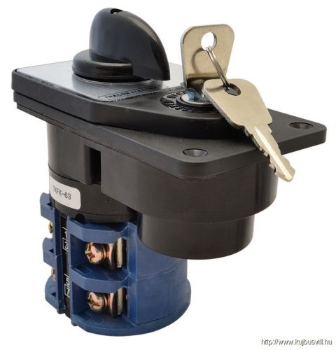 TRACON TKFK-63 Főkapcsoló, kulcsos, BE-KI (Kulcs 0-állásban vehető ki) 400V, 50Hz, 63A, 4P, 18,5kW, 64×122mm