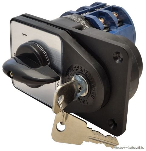 TRACON TKFK-63 Főkapcsoló, kulcsos, BE-KI (Kulcs 0-állásban vehető ki) 400V, 50Hz, 63A, 4P, 18,5kW, 64×122mm