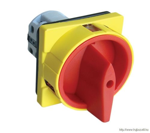 TKFL-25T65S Tokozott főkapcsoló, lakatolható, sárga fedéllel, BE-KI 400V, 50Hz, 25A, 4P, 7,5kW, 48×48mm, IP65