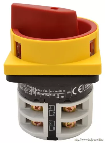 TRACON TKFL-32 Főkapcsoló, lakatolható, BE-KI 400V, 50Hz, 32A, 4P, 11kW, 64×64mm