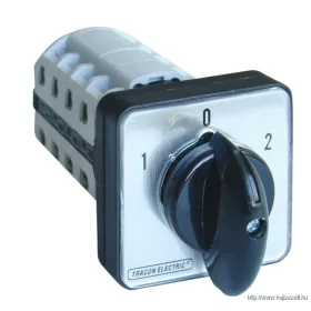   TRACON TKV-206/4 Választókapcsoló, 1-0-2 400V, 50Hz, 20A, 2×4P, 5,5kW, 48×48mm, 60°