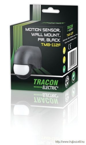 TRACON TMB-112F Mozgásérzékelő, infra falra, fekete 230V, 50Hz, 180°, max. 12 m, 10s-12min, 3-2000lux, IP44