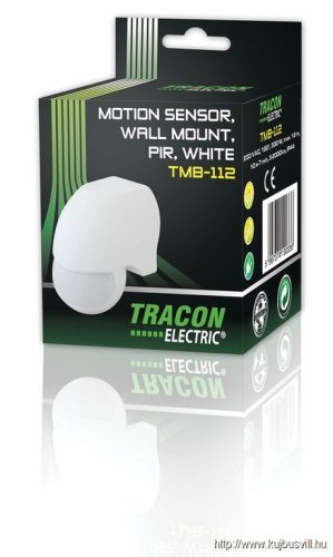 TRACON TMB-112 Mozgásérzékelő, infra falra, fehér 230V, 50Hz, 180°, max. 12m, 10s-15min, 3-2000lux, IP44