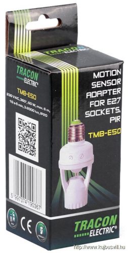 TRACON TMB-E50 Mozgásérzékelő adapter, infra, E27 foglalatba 230V, 50Hz, 120°, max. 6m, 10s-5min, 3-2000 lux, IP20