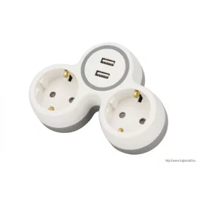   TRACON TND2-USB Többférőhelyes átalakító csatlakozó, 2X USB, szürke + fehér 2×SCHUKO, max.16A, 230VAC, 3680W, PP, USB: 5V, 2,1 A