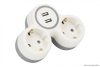 TND2-USB Többférőhelyes átalakító csatlakozó, 2X USB, szürke + fehér 2×SCHUKO, max.16A, 230VAC, 3680W, PP, USB: 5V, 2,1 A
