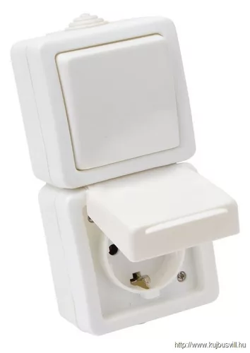 TRACON TR-PH03V Falon kívüli egy áramkörös kapcsoló+csatl.aljzat, függőleges 16A/250VAC, IP44(101)