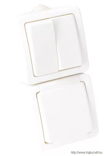 TRACON TR-PH09V Falon kívüli 2-áramkörös kapcsoló+csatl.aljzat, függőleges 16A/250VAC, IP54, (105)