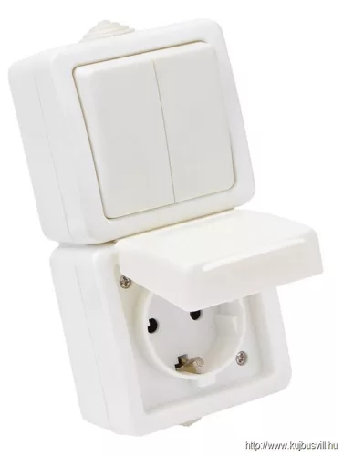 TRACON TR-PH09V Falon kívüli 2-áramkörös kapcsoló+csatl.aljzat, függőleges 16A/250VAC, IP54, (105)