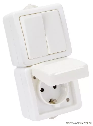 TRACON TR-PH09V Falon kívüli 2-áramkörös kapcsoló+csatl.aljzat, függőleges 16A/250VAC, IP54, (105)