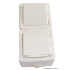   TRACON TR-PHF08V Falon kívüli váltókapcsoló+csatlakozóaljzat, függől., csapos 16A/250VAC, IP54, (106)