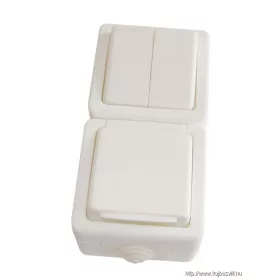   TRACON TR-PHF10V Falon kív. 2-áramkörös váltókapcs.+csatl.aljzat,függ.,csapos 16A/250VAC, IP54, (106/2)