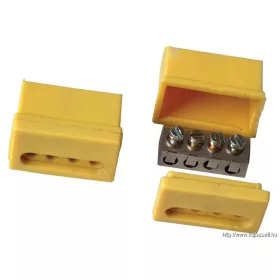   TRACON TRK4 Szigetelt csavaros vezetékösszekötő, sárga ház 4×(1,5-4mm2), 450VAC, max. 40A