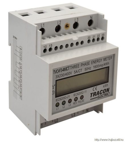TVO-F3-4MCT LCD kijelzésű háromfázisú áramváltós fogyasztásmérő, 4 modul 400V / 5 A CT Pd=3W