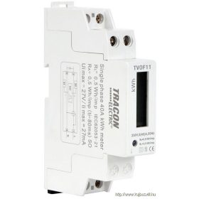   TRACON TVOF11 LCD kijelzésű fogyasztásmérő,közvetlen, 1 fázisú, 1 modul 230VAC / 5(40)A