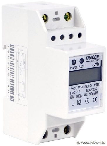 TVOF12 LCD kijelzésű fogyasztásmérő,közvetlen, 1 fázisú, 2 modul 230VAC / 10(60)A