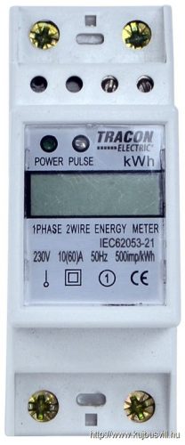 TRACON TVOF12 LCD kijelzésű fogyasztásmérő,közvetlen, 1 fázisú, 2 modul 230VAC / 10(60)A