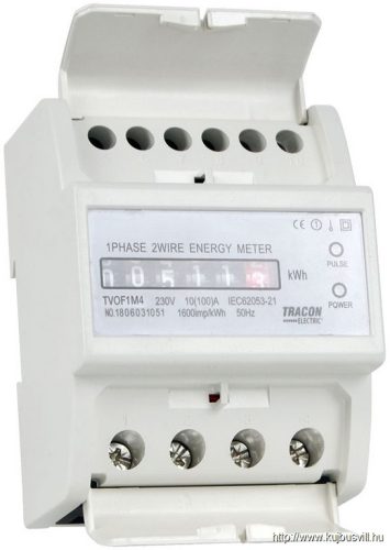 TRACON TVOF1M4 Elektromech. fogyasztásmérő, közvetlen, 1 fázisú, 4 modul 230VAC / 10(100)A