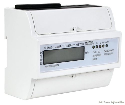TVOF37 LCD kijelzésű fogyasztásmérő,közvetlen, 3 fázisú, 7 modul 400VAC / 10(100)A