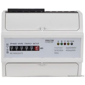   TRACON TVOF3M7 Elektromech. fogyasztásmérő, közvetlen, 3 fázisú, 7 modul 400VAC / 10(100)A