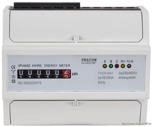 TVOF3M7 Elektromech. fogyasztásmérő, közvetlen, 3 fázisú, 7 modul 400VAC / 10(100)A