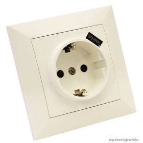   TRACON USB-21 Süllyesztett csatlakozóaljzat USB töltővel 1×16A/250VAC, 2P+E, USB:5V,2100mA (SCHUKO)