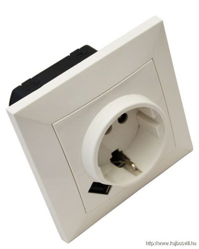 TRACON USB-21 Süllyesztett csatlakozóaljzat USB töltővel 1×16A/250VAC, 2P+E, USB:5V,2100mA (SCHUKO)