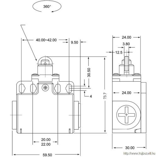 TRACON VT102 Helyzetkapcsoló, görgős 1xNO+1xNC, 6A/230V AC-15, 0,3A/250V DC-13, IP65