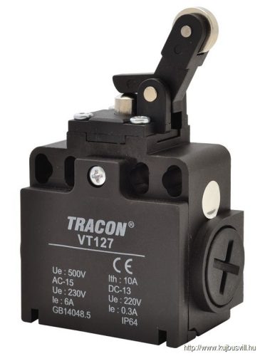 VT127 Helyzetkapcsoló, nyomógörgős 1xNO+1xNC, 6A/230V AC-15, 0,3A/250V DC-13, IP65