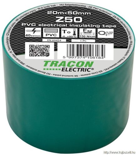 Z50 Szigetelőszalag, zöld 20m×50mm, PVC, 0-90°C, 40kV/mm