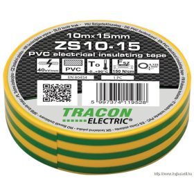   TRACON ZS10-15 Szigetelőszalag, zöld/sárga 10m×15mm, PVC, 0-90°C, 40kV/mm